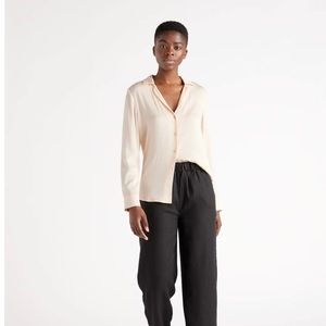 One Quince Washable Stretch Silk Notch Collar Blouse Soft Pink XS